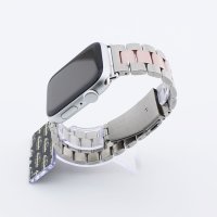 Bandmeister® Armband 3-Segment Edelstahl Business silver/rosepink für Apple Watch 42/44/45mm