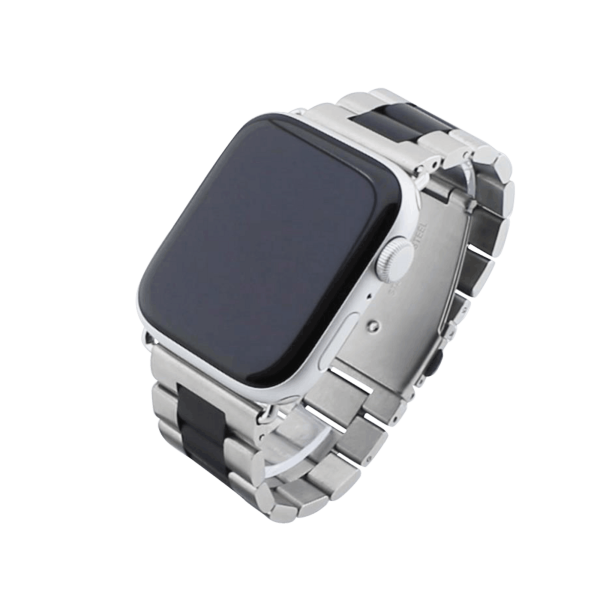 Bandmeister® Armband 3-Segment Edelstahl Business silver/black für Apple Watch 42/44/45mm