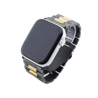 Bandmeister® Armband 3-Segment Edelstahl Business black/gold für Apple Watch 42/44/45mm