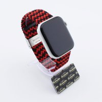 Bandmeister® Armband Nylongewebe geflochten Klappverschluss black-red W für Apple Watch 42/44/45mm