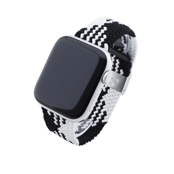 Bandmeister® Armband Nylongewebe geflochten Klappverschluss black-white Z für Apple Watch 38/40/41mm