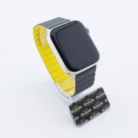 Bandmeister® Armband Silikon Magnetverschluss Welle Duo gray-yellow für Apple Watch 38/40/41mm M/L