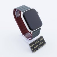 Bandmeister® Armband Silikon Magnetverschluss Welle Duo gray-wine red für Apple Watch 42/44/45mm M/L