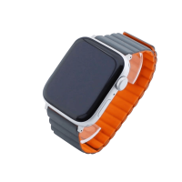 Bandmeister® Armband Silikon Magnetverschluss Welle Duo gray-orange für Apple Watch 42/44/45mm S/M