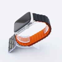 Bandmeister® Armband Silikon Magnetverschluss Welle Duo black-orange für Apple Watch 42/44/45mm S/M