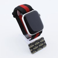 Bandmeister® Armband Stretchgewebe mit Schlaufe black-red für Apple Watch 42/44/45mm