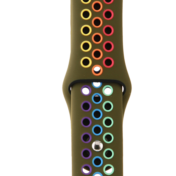 Bandmeister® Armband Silikon Sport olive green-rainbow für Apple Watch 42/44/45mm S/M