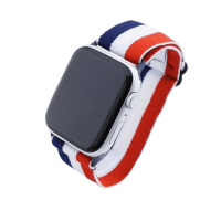 Bandmeister® Armband Stretchgewebe mit Schlaufe blue-white-red für Apple Watch 42/44/45mm