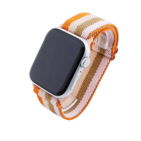 Bandmeister® Armband Stretchgewebe mit Schlaufe orange-beige-green-white für Apple Watch 42/44/45mm