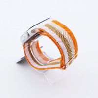 Bandmeister® Armband Stretchgewebe mit Schlaufe orange-beige-green-white für Apple Watch 42/44/45mm