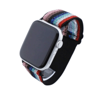 Bandmeister® Armband Stretchgewebe mit Schlaufe dark rainbow-disco für Apple Watch 38/40/41mm