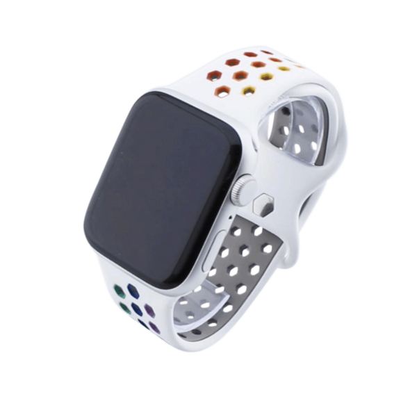 Bandmeister® Armband Silikon Sport Hexagon white-rainbow für Apple Watch 42/44/45mm