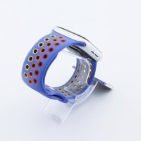 Bandmeister® Armband Silikon Sport Hexagon light blue-rainbow für Apple Watch 42/44/45mm
