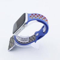 Bandmeister® Armband Silikon Sport Hexagon light blue-rainbow für Apple Watch 42/44/45mm