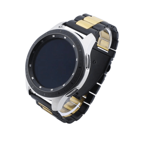 Bandmeister® Armband 3-Segment Edelstahl Business mit Bandmeister-Logo black-gold für Federsteg Uhr 22mm
