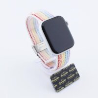 Bandmeister® Armband Flausch Klappverschluss für Apple Watch rainbow white 42/44/45/49 mm