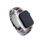 Bandmeister® 2-Segment Edelstahl-Sandelholz Band für Apple Watch Silber | rotes Sandelholz 42/44/45mm